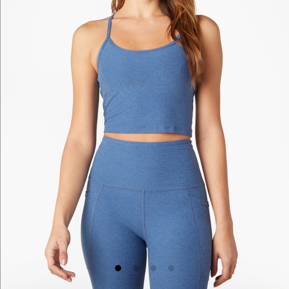 NEW Beyond Yoga SMALL high waist legging & racerback crop tank spacedye blue SET